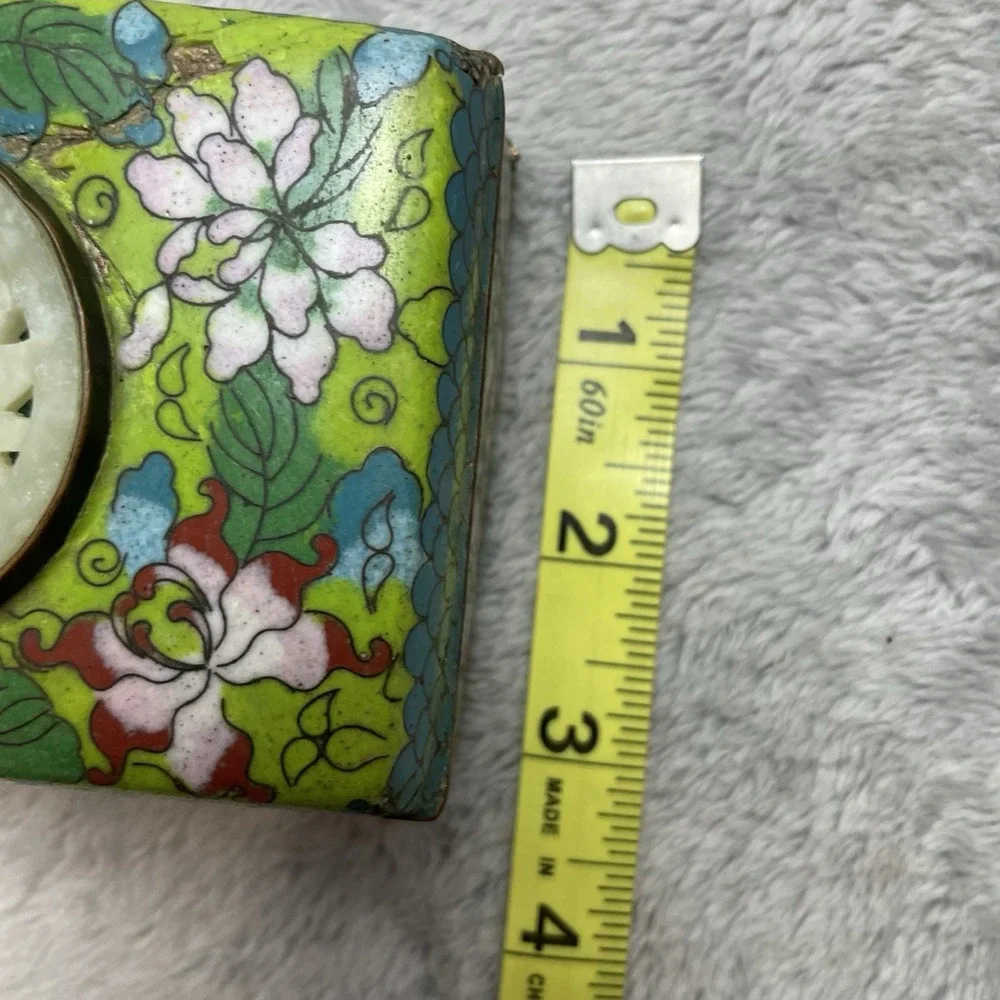 Vintage Chinese Enamel Jewelry Trinket Box Hand Painted Floral Medallion Charm